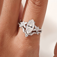 Ensemble de bagues de fiançailles et de promesse empilables en argent sterling S925, coupe marquise en V, D VVS1, hypoallergéniques, avec moissanite, pour femmes