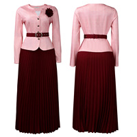 Costumes tendance pour femmes, vêtements de bureau, élégant manteau à col en V à carreaux, jupe plissée maxi, ensemble de deux pièces pour femmes, costumes de bureau pour femmes