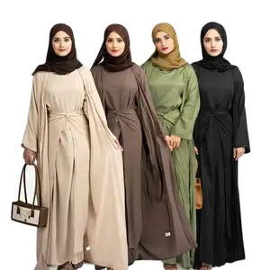 Ensemble 3 pièces kimono ouvert cardigan avec vêtements islamiques Abaya pour femmes musulmanes de haute qualité les plus vendues