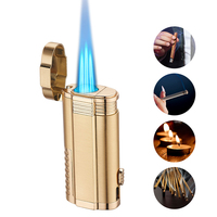Briquet Torche Personnalisé Rechargeable à Triple Flamme Jet, Briquet à Cigare avec Coupe-Cigare/Gaz Butane Rechargeable