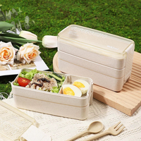 Nueva Idea de Producto 2025, Lonchera Bento de Plástico Ecológico de Triple Nivel, Portátil, Hermética, Apta para Microondas, con Logotipo Personalizado, 900 ml