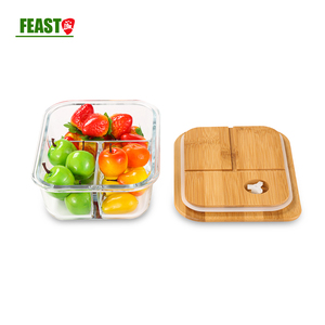 Hot Selling <strong>2</strong> <strong>Compartment</strong> Lunch Box with Bamboo Lid Heat Resistance 560 Degrees <strong>Food</strong> <strong>Container</strong> with Bambo Lid - Product Image 4