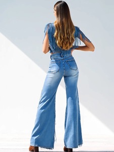 Calças <span class=keywords><strong>Jeans</strong></span> Femininas Casuais com Franjas Personalizadas, Estilo Streetwear, Cintura Alta, Y2K, Ajuste Slim, Calças Flare - Product Image 4