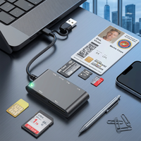 Lector de Tarjetas 6 en 1, Lector y Grabador de Tarjetas SD, TF, SIM, Débito, ATM, con Interfaz USB, para Tarjetas Bancarias y de Identificación