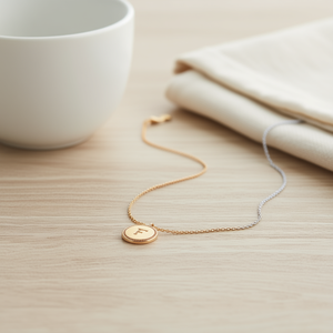 Collar con Colgante de Diamante en Forma de Letra F, Cadena de 2 cm, Acero en Tono Dorado y Plateado - Product Image 2