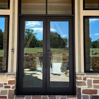 Porte extérieure moderne en alliage d'aluminium sur mesure, à double battant, étanche, isolante thermiquement, insonorisée, à double vitrage, économe en énergie