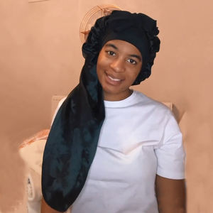 Gorro largo trenzado <span class=keywords><strong>de</strong></span> satén más vendido, gorro largo elástico personalizado con lazo para la cabeza, gorro para dormir con logotipo - Product Image 2