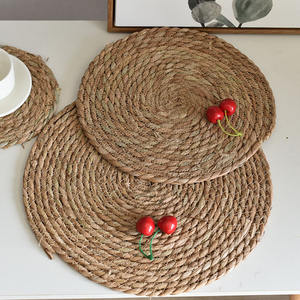 Set de table rond en paille tressée de style pastoral vietnamien, tapis isolant pour tasse à thé, pour table à manger, table basse - Product Image 1