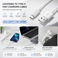 Câble de charge rapide S&C BAT 3A pour Android et iPhone, USB Type-C vers conducteur en cuivre pur, gaine TPE