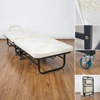 Lit pliant commercial avec matelas, robuste et portable, pour invités, avec roulettes silencieuses, idéal pour les séjours en station balnéaire