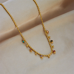 European American Retro Minimalist Colored Crystal Pendant Titanium Steel Necklace Gold Everyday Wear - Product Image 2
