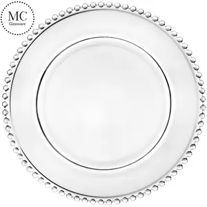 Altın kenar boncuk servis örtüsü düğün yemek tabağı gümüş sınır düğün masaüstü dekorasyon için cam yemek kasesi set underplate