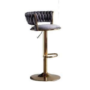 Taburete de bar Ekintop con estructura de metal dorado, asiento de terciopelo, giratorio y de altura ajustable para barra de bar. - Product Image 5