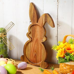 Bandeja de Conejito de Pascua de Madera de Acacia, Plato para Servir Frutas y Bocadillos con Forma de Conejo, Decoración de Mesa para Fiestas de Pascua - Product Image 1