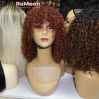 Perruque Pixie bouclée avec frange, 14 pouces, densité 250, fabriquée à la machine, en cheveux humains véritables, idéale pour les débutantes, pour le quotidien et les fêtes
