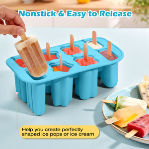 Forma de Silicone para Sorvete Livre de BPA com 8 Cavidades e <span class=keywords><strong>4</strong></span> Formatos, Bandeja Reutilizável para Picolé com Tampa - Product Image 3