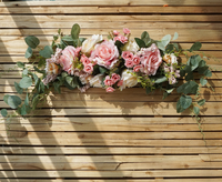 Pernikahan pedesaan bunga lengkung sutra karangan bunga buatan Swag bunga dengan daun hijau mawar peony bunga matahari Dekorasi Rumah