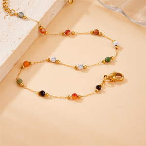 Chevillère Bohème Vintage Multicolore en Pierre Naturelle, Plaqué Or, Acier Inoxydable, Mini Perles Dorées, Bijou Fin pour Femme - Product Image 4
