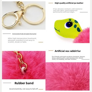 卸売PU人工皮革漫画の亀の形をした手作りポンポンキーホルダーペンダント模造レックスラビットファーボール - Product Image 4