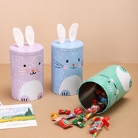 Boîte en métal personnalisée pour la fête de Pâques, boîte en métal pour lapin de Pâques, boîtes rondes en métal avec oreilles de lapin