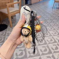 Breloques de sac en chaîne de perles de coton argentées, style punk, écologiques, luxueuses, mignonnes, en forme de casque et d'ours en peluche, avec pendentif décoratif