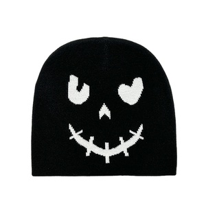 Nouveau Y2K Streetwear Halloween petit diable rayé tricoté Beanie chapeau femmes hommes Hip Hop crâne Bonnet Jacquard bonnets casquette - Product Image 6