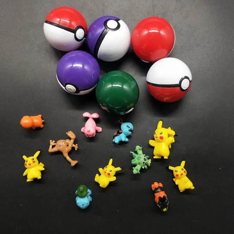 Venta al por mayor anime dibujos animados pokemoned bola de plástico 5cm cápsula Bola con mini figura pokeball pokemoned para regalo