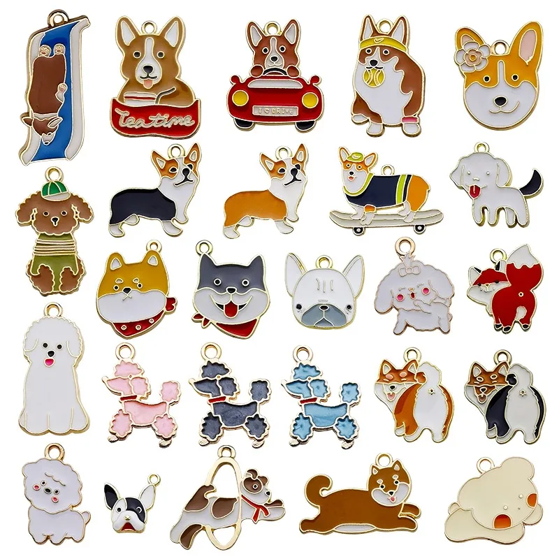 Các Loại Mạ Vàng Men Pet Dog Dainty Dangle Dễ Thương Động Vật Charms Mặt Dây Chuyền Cho Trang Sức Làm Vòng Cổ Vòng Đeo Tay