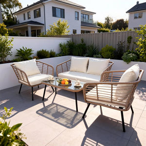 4-टुकड़ा पैटिको फर्नीचर सेट कस्टम रंग विकल्प आधुनिक विमर सोफे कुर्सी और ग्लास कॉफी टेबल ऑल-वेदर गार्डन लाउंज बैठने - Product Image 2