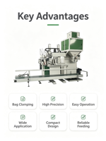 Machine d'emballage automatique avec serrage de sacs, pesage, remplissage et convoyage automatiques pour céréales, granulés, aliments et matériaux granulaires, avec écran tactile PLC