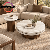 Ensemble de tables basses Wabi Sabi, texture imitation travertin, table ronde imbriquée, mobilier moderne minimaliste pour salon, OEM ODM en gros