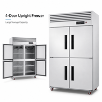Congélateur vertical commercial à 4 portes, 1000 L, en acier inoxydable, refroidi par air, avec compresseur Embraco