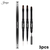 Lot de pinceaux à ongles multifonctionnels à double tête avec manche métallique dégradé, pinceau plat, pinceau ombré et stylo grattoir