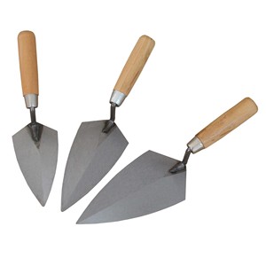 Truelle à tête pointue grise, spatule <span class=keywords><strong>de</strong></span> jointoiement en forme <span class=keywords><strong>de</strong></span> pêche, petite spatule à boue à manche en bois, lame métallique, couteau à plâtrer pour maçonnerie - Product Image 1
