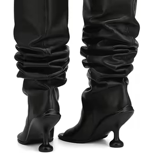 Bottes hautes au genou en <span class=keywords><strong>cuir</strong></span> PU de haute qualité avec logo personnalisé pour femmes chaussures ouvertes bottes à talons hauts et à bout rond - Product Image 4