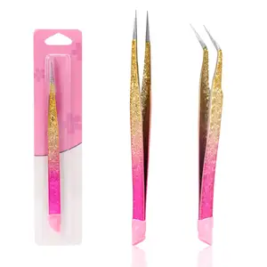 2Pcs Straight Fine Tip Tweezers Silicone Pressing Tips Double Ended Nail Art Tweezers Curved Eyelash Tweezers