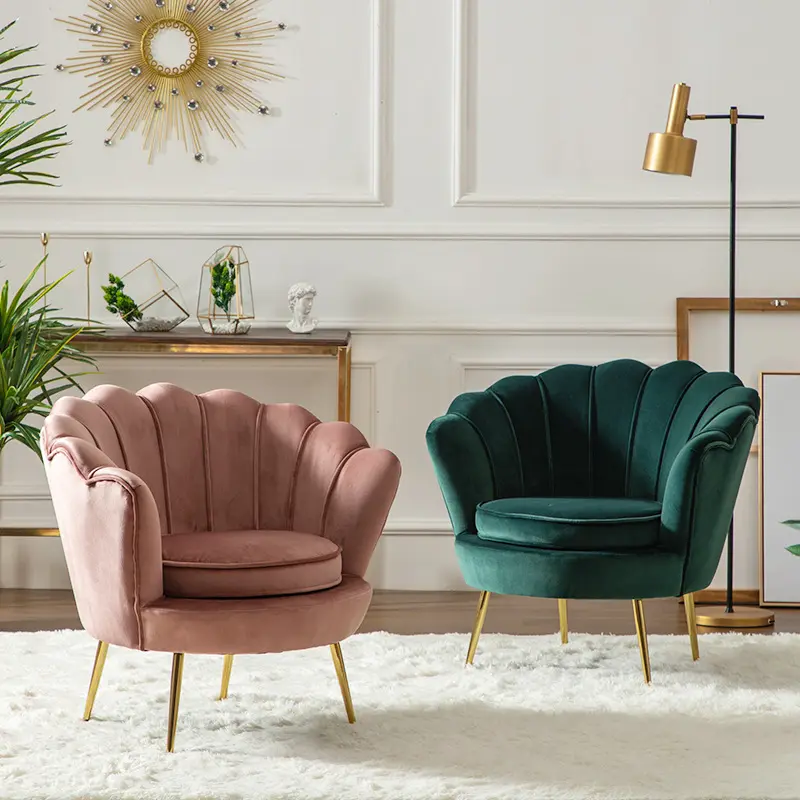 Wholesale Living Room Chair Modern Leisure Single Sofa Chair Furniture Metal Flower Velvet Accent Chair