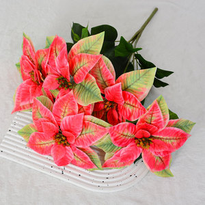 Décorations de Noël en Poinsettia Artificiel Flower Delight, 5 et 7 têtes, fleurs en soie plastique pour la maison, les mariages et l'extérieur - Product Image 4
