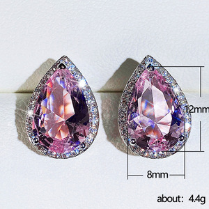 Orecchini a Perno a Goccia Rosa per Donne, Forma a Pera, Brillanti, per Uso Quotidiano e Feste, Gioielli alla Moda - Product Image 5