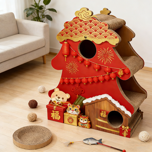 Tiragraffi per Gatti Moderno e Grande per il Nuovo Anno, Giocattolo in Cartone Ondulato ad Alta Densità, Tiragraffi Durevole per Gatti - Product Image 4