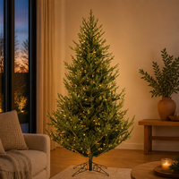 Sapin de Noël artificiel pré-éclairé en PE PVC, 7 pieds, luxe, toucher réaliste, avec lumières LED et base métallique pliable