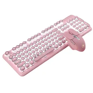 Conjunto de teclado mecânico e mouse retrô, punk, 2.4g sem fio, rosa, 104 teclas, 16 tipos de led, retroiluminado, conjunto de teclado para laptop gamer e pc