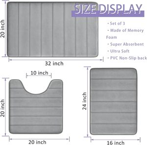 Juego de 3 Alfombras de Baño de Espuma Viscoelástica Antideslizantes, Absorbentes, Afelpadas y con Diseño de Mechones, Lavables a Máquina, Decoración para el Hogar - Product Image 3