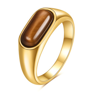 Anillo de Acero Inoxidable de 8mm con Incrustaciones de Piedras Naturales, Forma Geométrica, Joyería de Moda Unisex, Regalo - Product Image 5