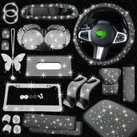 Support de téléphone de voiture en diamant rose scintillant, housse de volant de voiture scintillante, ensemble d'accessoires de voiture en strass
