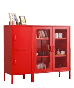 Armario de malla de cocina de diseño moderno, mueble de metal y acero, color rojo, para el hogar