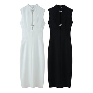 ZA 2026 Primavera Nueva Colección: Vestido Vintage para Mujer con Cuello Mandarín, Corte Regular, Cintura Natural, Color Sólido y Botones Decorativos hasta la Rodilla - Product Image 1