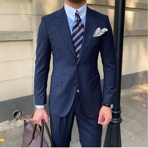 <span class=keywords><strong>Costume</strong></span> d'Affaires Classique <span class=keywords><strong>Bleu</strong></span> Marine pour Hommes, Complet à Rayures Droites, Grande Taille, Tenue <span class=keywords><strong>de</strong></span> <span class=keywords><strong>Marié</strong></span> Élégante pour Hommes - Product Image 4