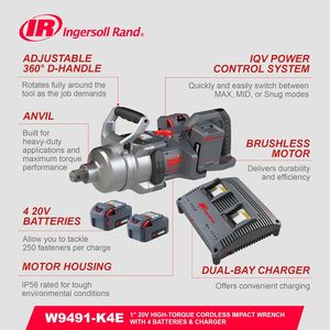 Kit de clé à chocs sans fil Ingersoll Rand 1 pouce à couple élevé avec batteries et chargeur - Product Image 6