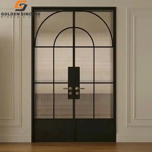 Porte intérieure en verre arqué en aluminium GS avec motif en grille, verre trempé pour séparateur de salon et salle à manger - Product Image 2